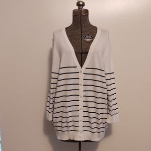 Tommy Hilfiger coastal grandma white & black stripe 3/4 sleeve cardigan sweater